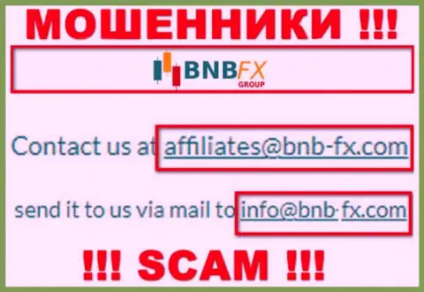 Адрес электронной почты воров BNB FX, информация с официального сайта