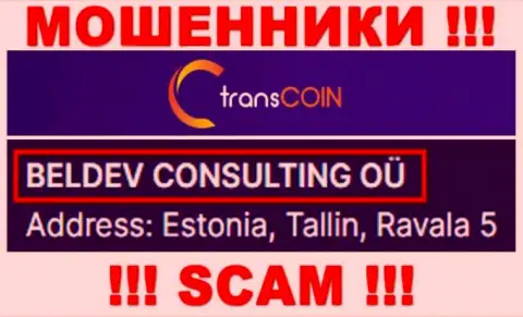 TransCoin - юр лицо internet-разводил компания BELDEV CONSULTING OÜ