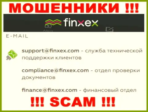 В разделе контактной информации internet-разводил Finxex, представлен вот этот электронный адрес для обратной связи с ними