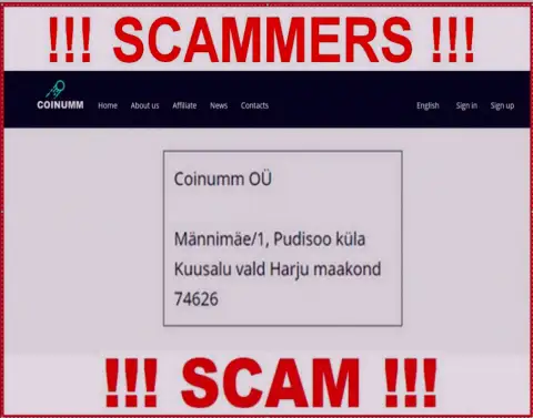 Coinumm scammers company address