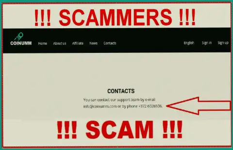 Coinumm Com phone number listed on the scammers web-site