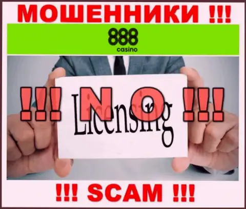 На сайте организации 888 Casino не предоставлена информация о ее лицензии на осуществление деятельности, скорее всего ее просто НЕТ