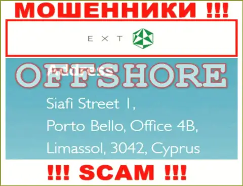 Siafi Street 1, Porto Bello, Office 4B, Limassol, 3042, Cyprus - это юридический адрес организации EXT LTD, находящийся в оффшорной зоне