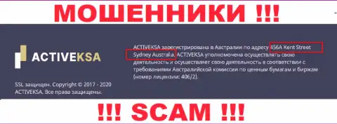 Официальный адрес компании Activeksa фейковый - сотрудничать с ней опасно