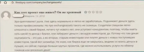 Комментарий наивного клиента, который поверил в добросовестность ExchangeAssets и остался без денежных средств
