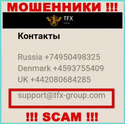 В разделе контактные данные, на официальном web-ресурсе мошенников TFX-Group Com, найден был этот электронный адрес