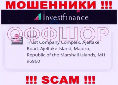 Не надо совместно работать, с такого рода интернет мошенниками, как компания InvestF1nance, так как прячутся они в оффшоре - Trust Company Complex, Ajeltake Road, Ajeltake Island, Majuro, Republic of the Marshall Islands, MH 96960