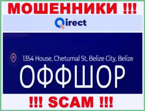 Контора Qirect указывает на сайте, что находятся они в офшорной зоне, по адресу 1354 House, Chetumal St, Belize City, Belize