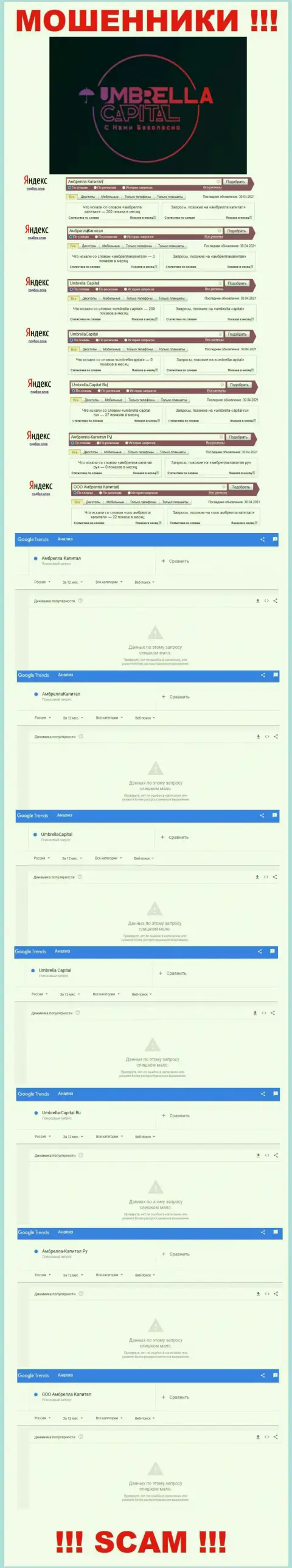 Информация по запросам бренда UmbrellaCapital, позаимствованная из всемирной интернет паутины