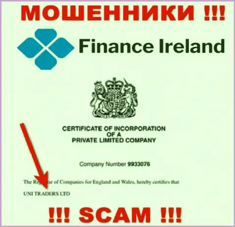 Finance-Ireland Com якобы управляет контора Юни Трейдерс Лтд