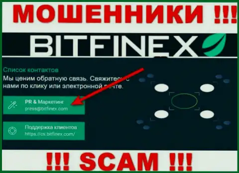 Организация Bitfinex не прячет свой е-мейл и предоставляет его на своем web-портале