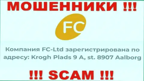 За слив доверчивых людей internet мошенникам FC-Ltd Com ничего не будет, потому что они спрятались в оффшорной зоне: Krogh Plads 9 A, st. 8907 Aalborg