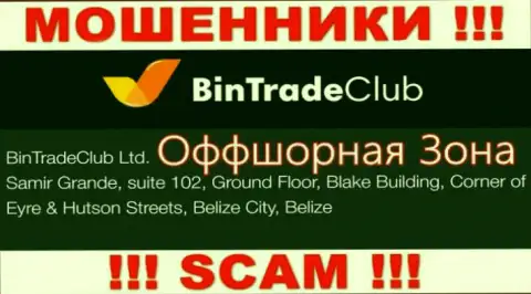 На официальном сайте Bin TradeClub показан адрес регистрации указанной конторы - Samir Grande, suite 102, Ground Floor, Blake Building, Corner of Eyre & Hutson Streets, Belize City, Belize (офшор)