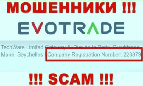 Крайне опасно работать с компанией EvoTrade, даже и при явном наличии номера регистрации: 223879