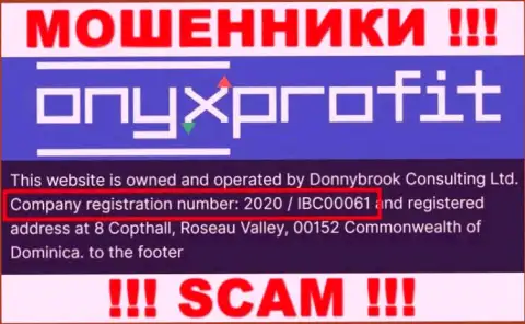 Номер регистрации, который принадлежит компании OnyxProfit - 2020 / IBC00061