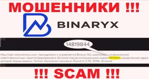 Binaryx не скрыли регистрационный номер: 14819844, да и зачем, кидать клиентов номер регистрации не мешает