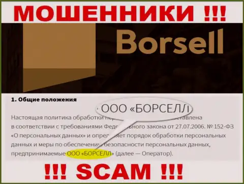 Жулики Borsell Ru принадлежат юридическому лицу - ООО БОРСЕЛЛ