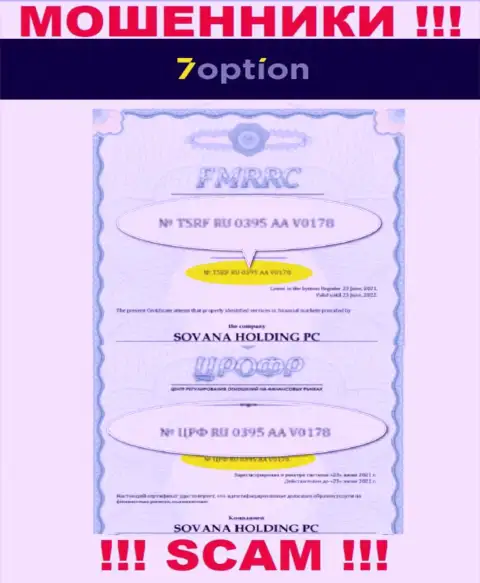 7 Option продолжает кидать доверчивых людей, представленная лицензия, на онлайн-сервисе, их не останавливает