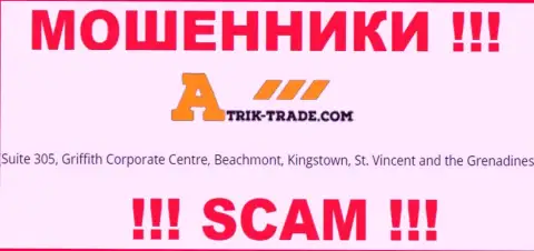 Изучив сайт Atrik-Trade Com сможете увидеть, что находятся они в офшоре: Suite 305, Griffith Corporate Centre, Beachmont, Kingstown, St. Vincent and the Grenadines - это ЖУЛИКИ !!!