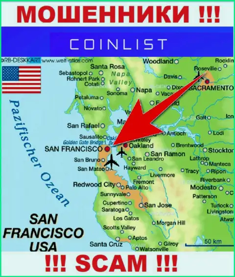 Официальное место регистрации CoinList на территории - San Francisco, USA