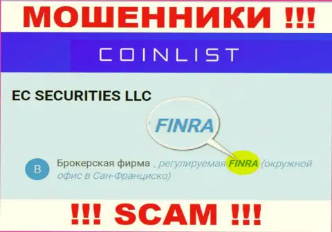 Постарайтесь держаться от организации CoinList Co подальше, которую крышует махинатор - Financial Industry Regulatory Authority (FINRA)