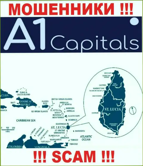 St. Lucia - это место регистрации компании A1Capitals Com, находящееся в оффшорной зоне