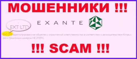 Организацией Exante Eu владеет XNT LTD - информация с web-ресурса обманщиков
