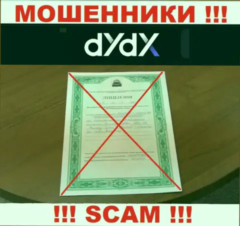 У организации dYdX не представлены сведения о их лицензии на осуществление деятельности - это наглые обманщики !