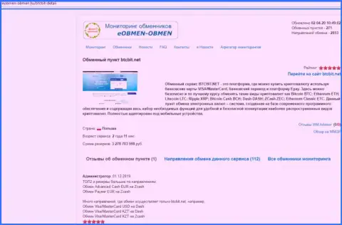 Статья с обзором условий работы online обменки BTCBIT Sp. z.o.o, размещенная на информационном ресурсе Eobmen-Obmen Ru