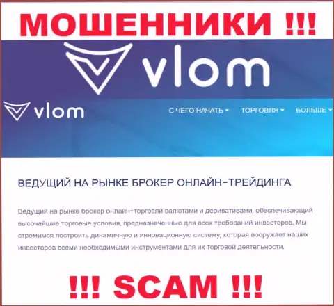 Область деятельности незаконно действующей компании Vlom - это Брокер