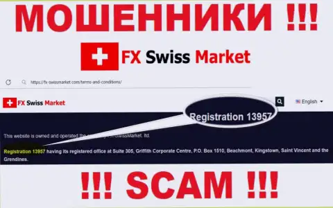 Как указано на официальном сайте мошенников FX Swiss Market: 13957 - это их номер регистрации