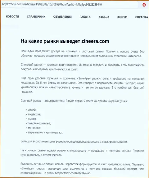 Информация об существенном ряде инструментов для торгов биржевой компании Zinnera, представленная на сайте tvoy-bor ru