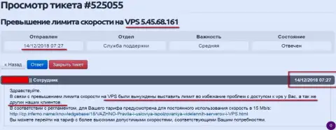 Хостер-провайдер заявил, что ВПС сервера, где хостился web-сервис ffin.xyz лимитирован в доступе