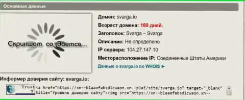 Возраст доменного имени ФОРЕКС брокерской компании Svarga, согласно справочной информации, полученной на сервисе doverievseti rf